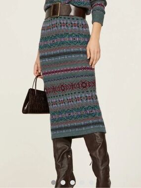 RALPH LAUREN Fair Isle Wool Cotton Blend Deron Midii Knitted Sweater Skirt XXL